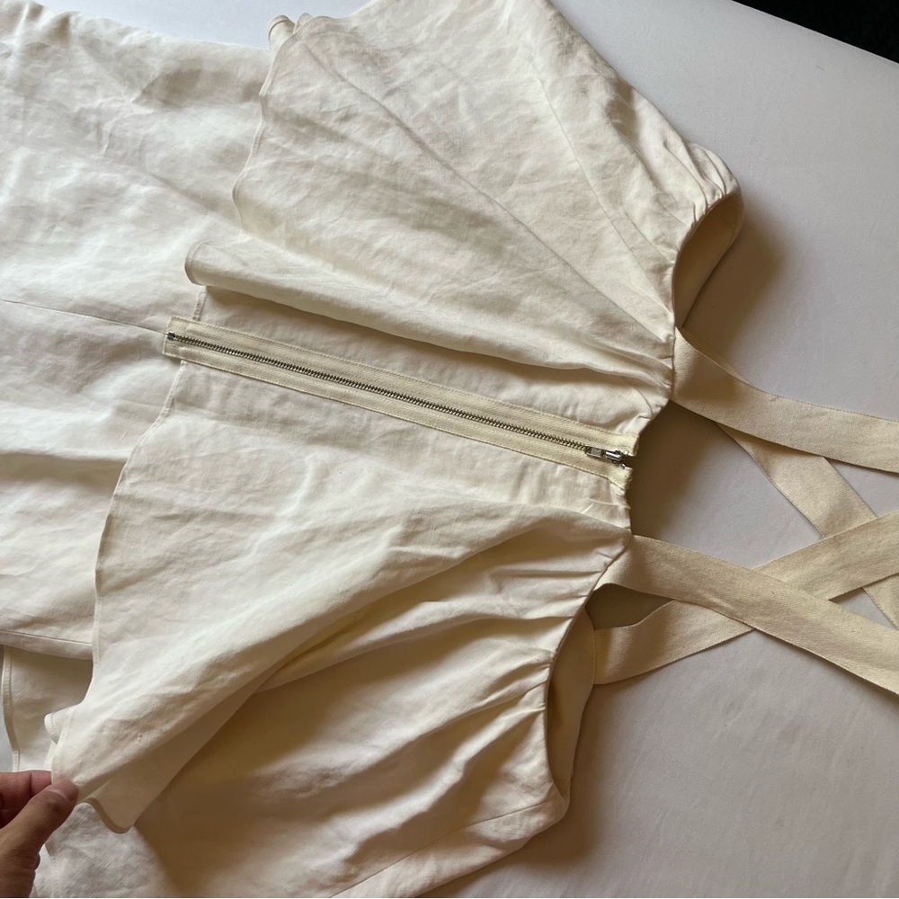 WHIT cream ivory silk linen blend ruffle criss cross sleeveless mini dress - Picture 5 of 7
